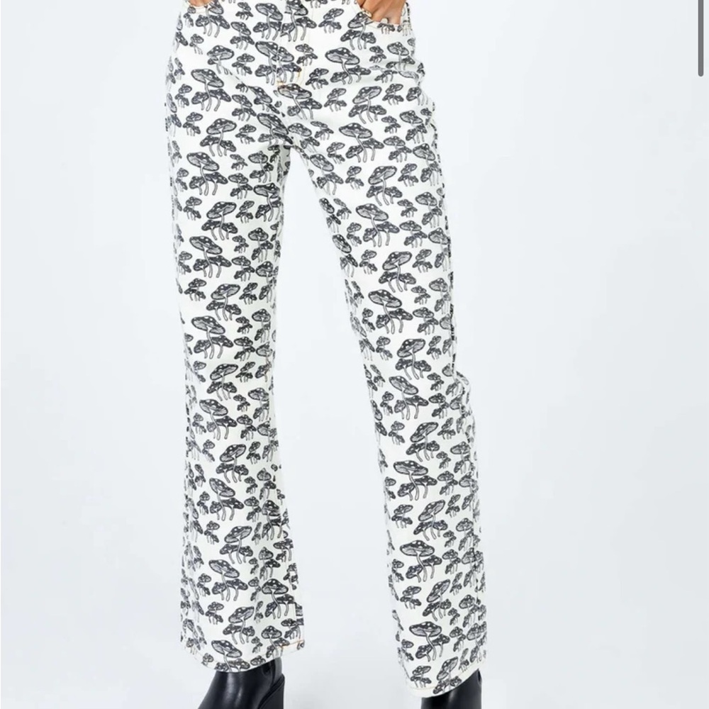 Princess Polly Mushroom Print White and Black Pants - Picture 1 of 6
